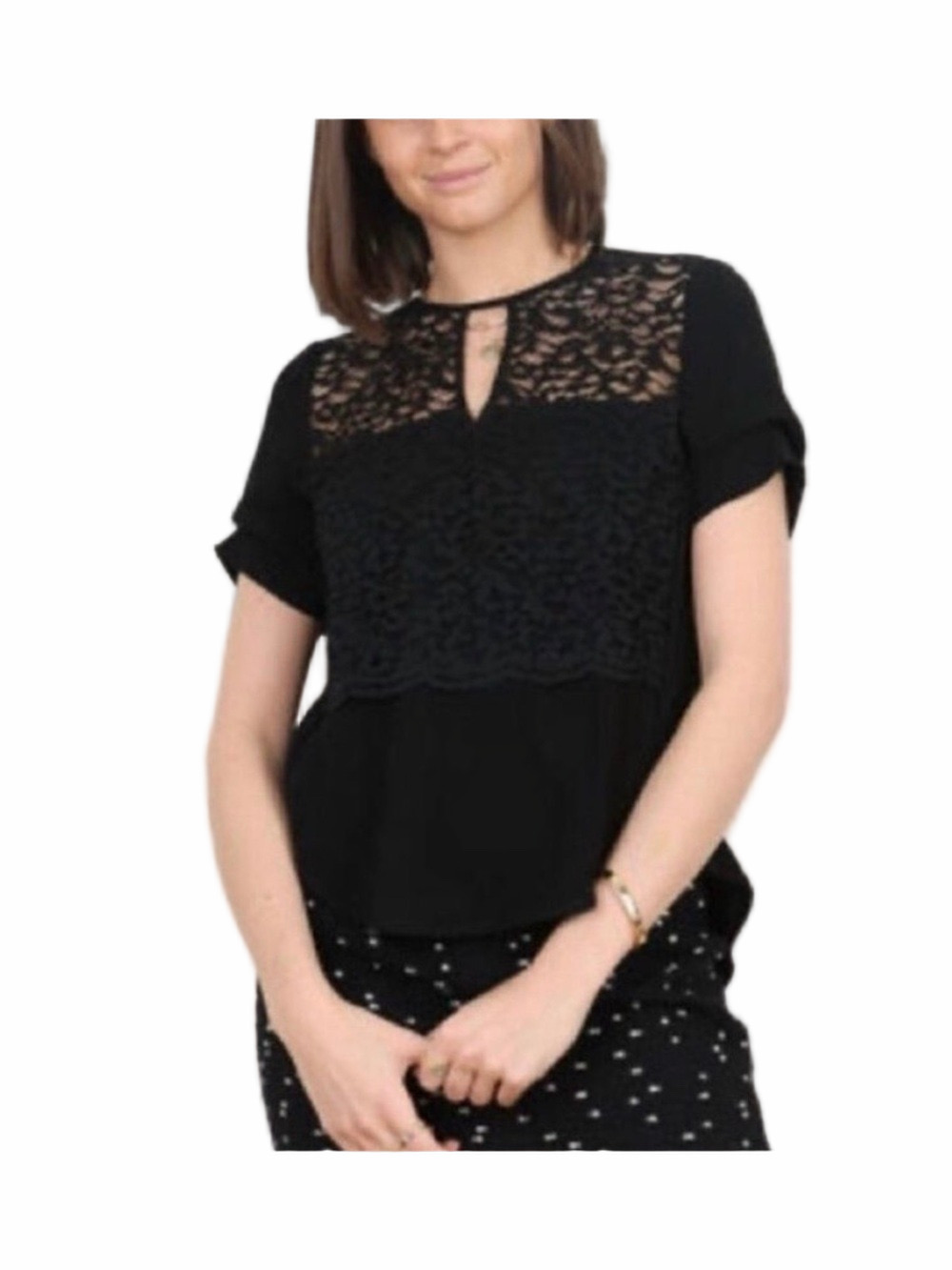 104.Whistles Black Lace Relaxed Blouse